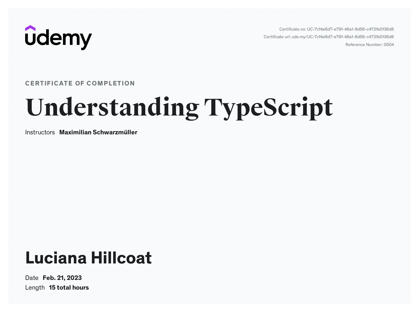 Certificate of Completion: Understanding TypeScript